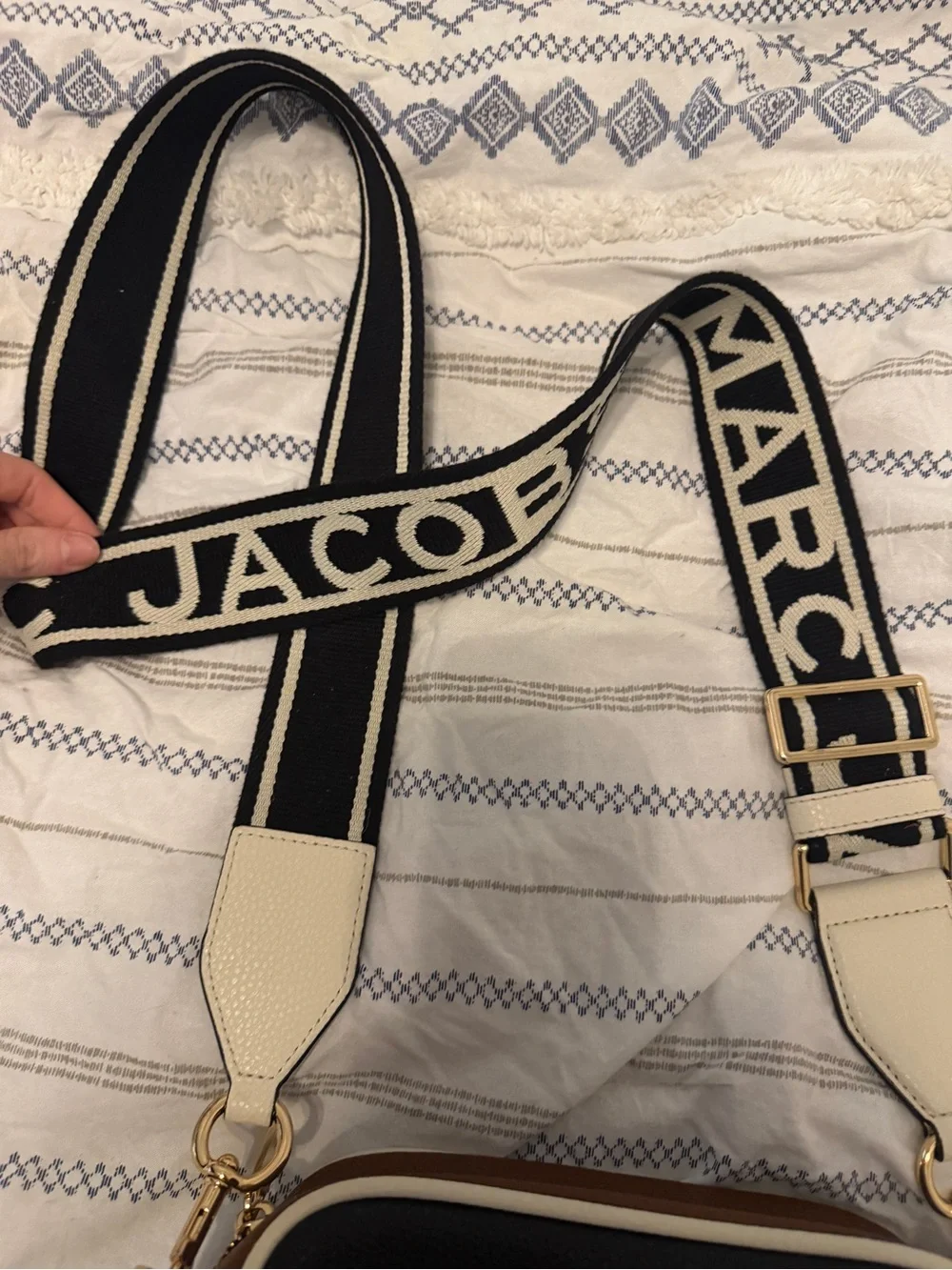 Marc Jacobs Black and Cream Logo Camera Crossbody